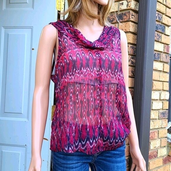 Converse sleeveless cowl neckline sheer blouse - Picture 1 of 5